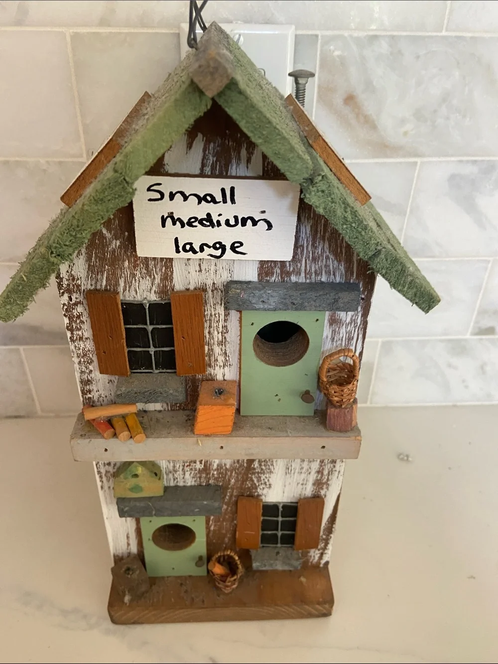 Handcrafted Rustic Green & Brown Birdhouse Decorative Accent